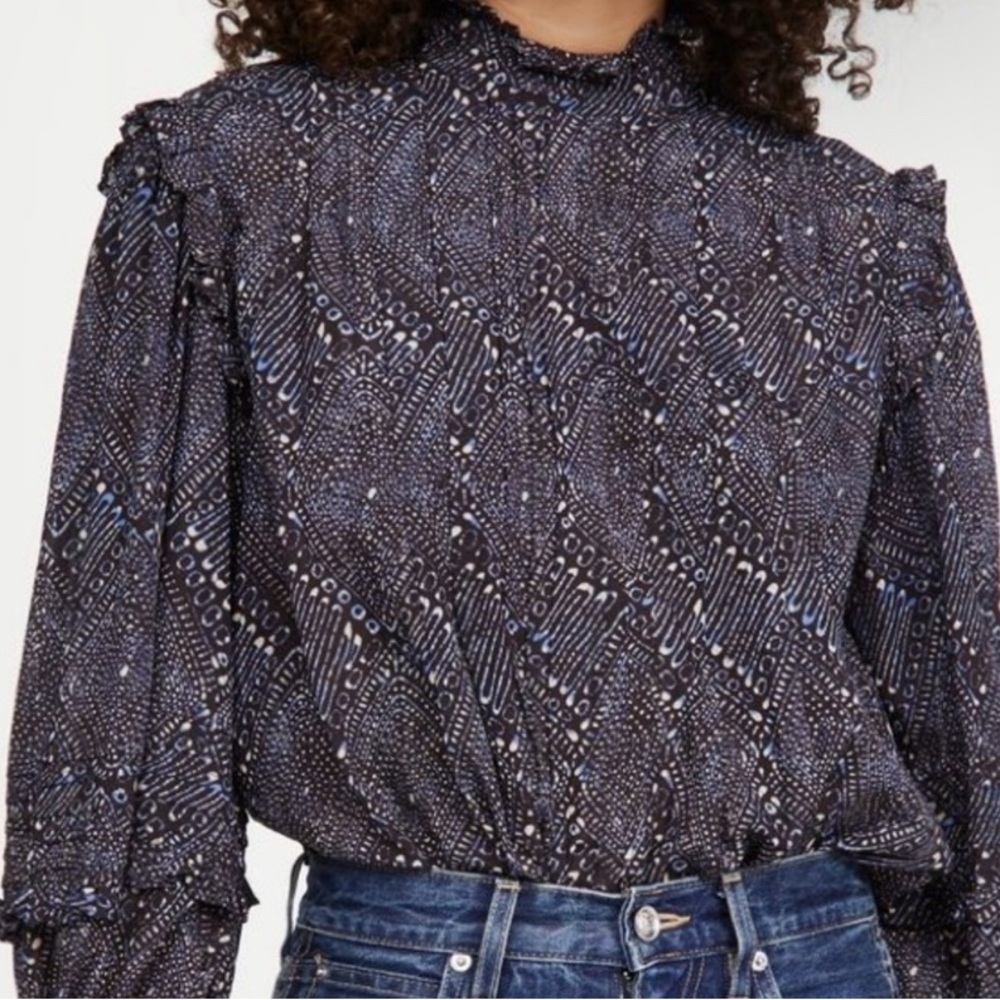 Ulla Johnson Sigrid Blouse in Indigo Diamond Size 00